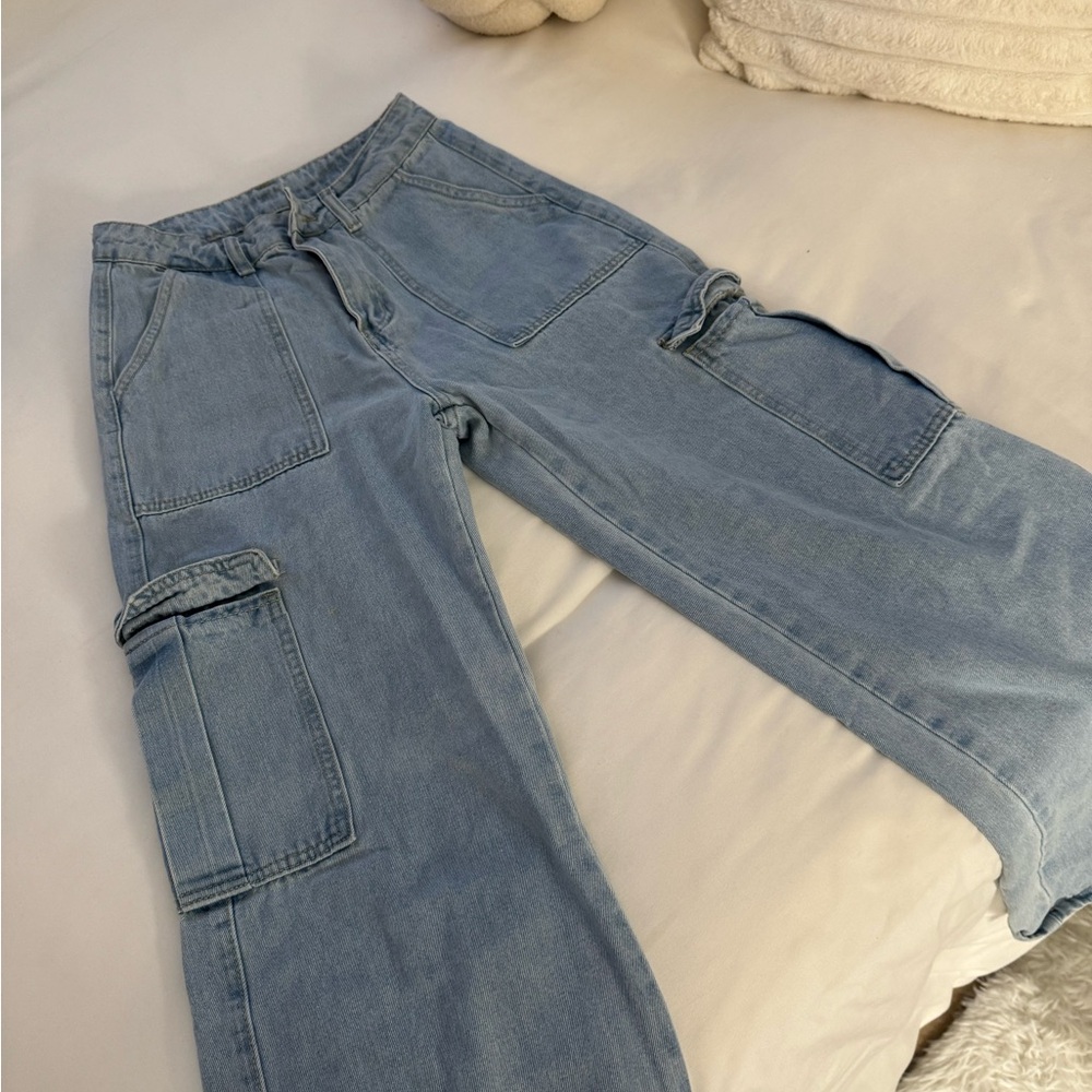 Light Blue Cargo Jeans for Women